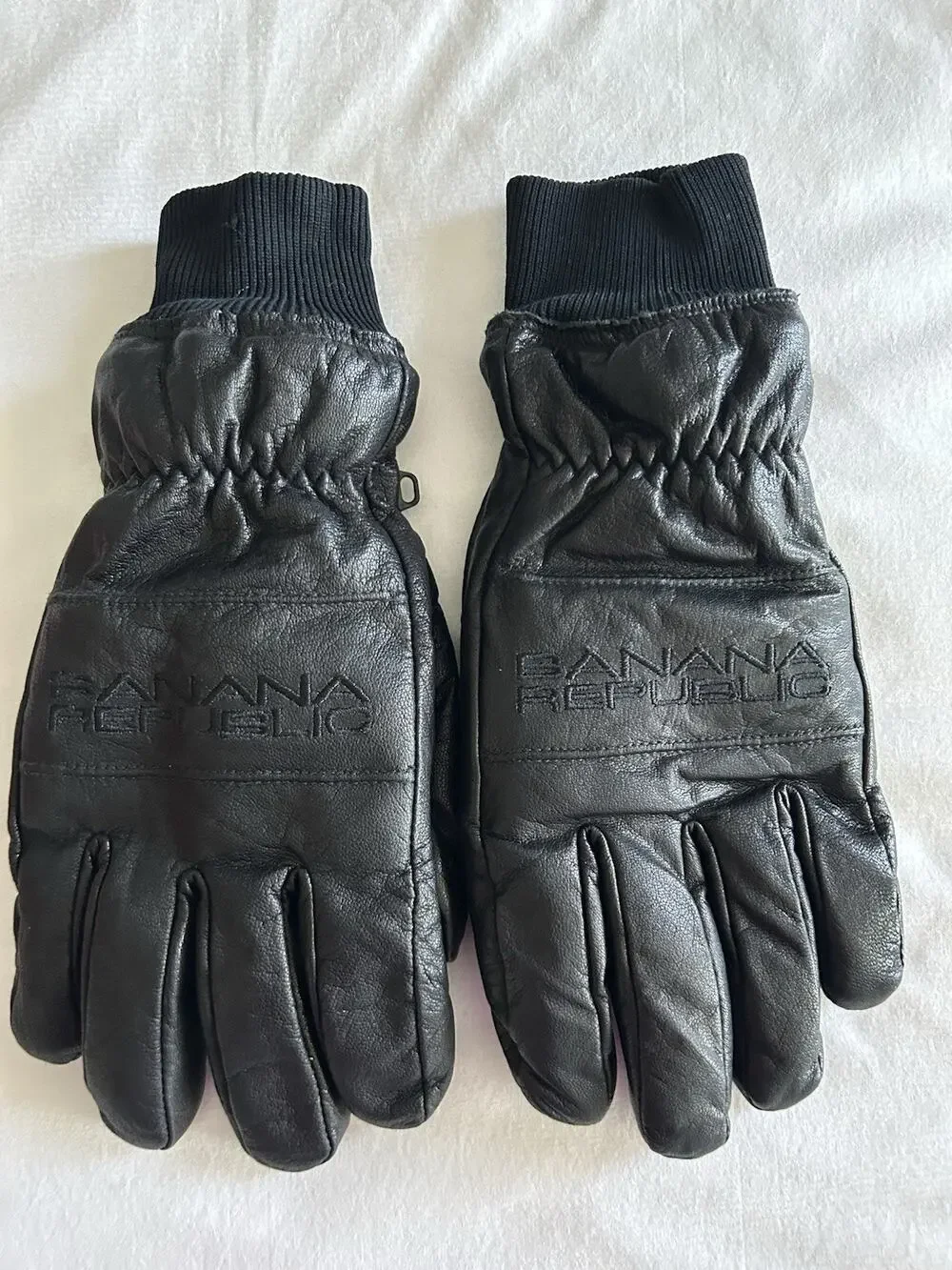 Banana Republic size M Men’s Leather Gloves Ribbed Knit Cuffs Black D26